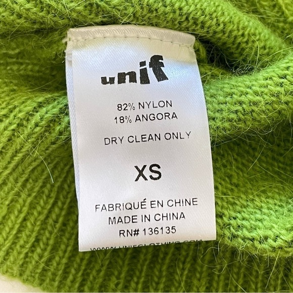 UNIF Liv Cropped Cardigan V Neck Button Front Alpaca Blend Sweater Green XS - Picture 16 of 16